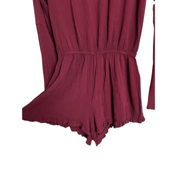 Others Follow Romper XS Bell Sleeve Boho Festival Casual Anthropologie Burgundy - Picture 4 of 10